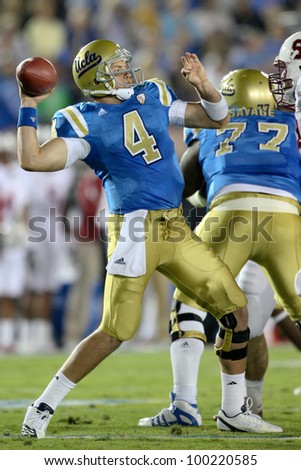 PASADENA, CA. - SEPT 11: UCLA Bruins QB Kevin Prince #4 in action during the UCLA vs Stanford game on Sept 11 2010 at the Rose Bowl.