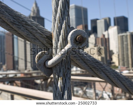Brooklyn Bridge steel cable close up.