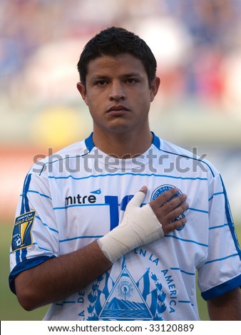 CARSON, CA. - JULY 3: Concacaf Gold Cup soccer match, Costa Rica vs. El Salvador at the Home Depot center in Carson. Manuel Salazar pregame during the national anthem on July 3, 2009.