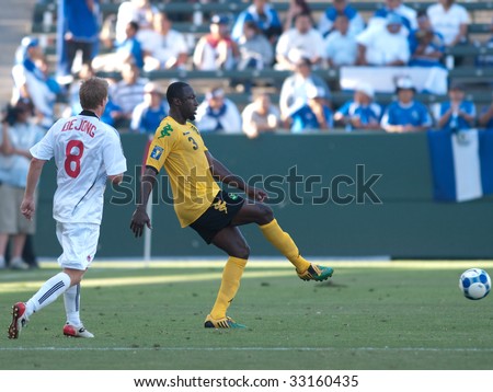 CARSON, CA. - JULY 3: Concacaf Gold Cup soccer match, Canada vs. Jamaica at the Home Depot Center in Carson. Marcel de Jong and Damion Stewart during the game. July 3, 2009.