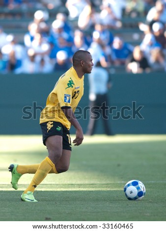 CARSON, CA. - JULY 3: Concacaf Gold Cup soccer match, Canada vs. Jamaica at the Home Depot Center in Carson. Rodolph Austin with ball possession. July 3, 2009.
