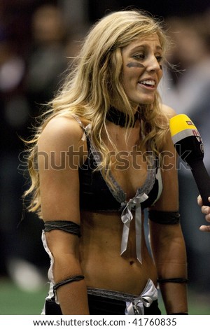 LOS ANGELES, CA. - NOVEMBER 27:  Kendra Berlin being interviewed after the Los Angeles Temptation vs. Seattle Mist game on November 27, 2009 at L.A. Sports Arena in Los Angeles.