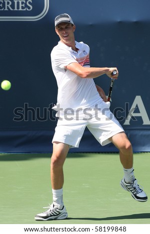 LOS ANGELES, CA. - JULY 31: Janko Tipsarevic of Serbia and Sam Querrey of USA (pictured) play a match at the 2010 Farmers Classic on July 31 2010 in Los Angeles.