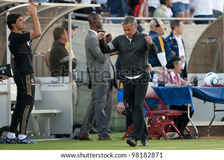 LOS ANGELES - JULY 16: Real Madrid C.F. manager Jose Mourinho during the World Football Challenge game between Real Madrid & the Los Angeles Galaxy on July 16 2011 at Los Angeles Memorial Coliseum in Los Angeles, CA.