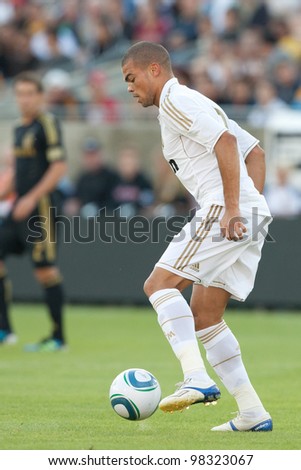 LOS ANGELES - JULY 16: Real Madrid C.F. D Pepe #3 in action during the World Football Challenge game on July 16 2011 at the Los Angeles Memorial Coliseum in Los Angeles.