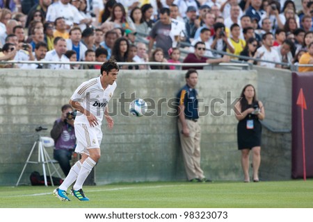LOS ANGELES - JULY 16: Real Madrid C.F. M Kaka #8 in action during the World Football Challenge game on July 16 2011 at the Los Angeles Memorial Coliseum in Los Angeles.