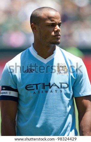 CARSON, CA. - July 24: Manchester City FC D Vincent Kompany #4 before the World Football Challenge game on July 24 2011 at the Home Depot Center in Carson, Ca.