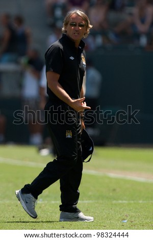 CARSON, CA. - July 24: Manchester City FC manager Roberto Mancini during the World Football Challenge game on July 24 2011 at the Home Depot Center in Carson, Ca.