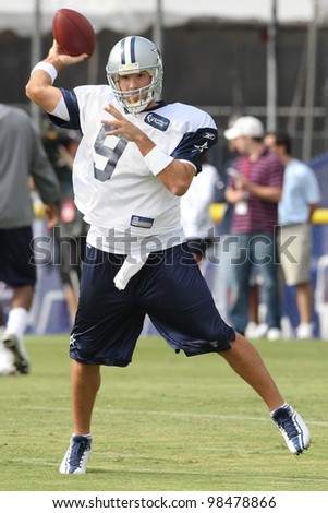 OXNARD, CA. - AUG 15: Dallas Cowboys QB (#9) Tony Romo in action during the second day of the 2010 Dallas Cowboys Training Camp on Aug 15 2010 in Oxnard, California.