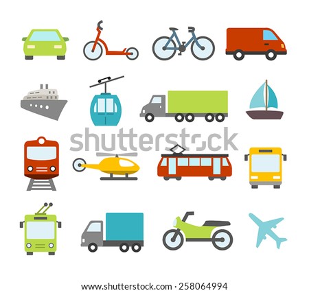 Collection of icons related to transportation, cars and various vehicles.
