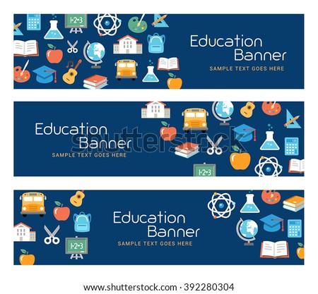 Education banners, e-learning, school activities. Flat design style.