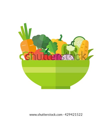 Salad bowl - healthy food, organic vegetables. Can be used for any printed or web graphic, for infographics to illustrate healthy lifestyle or vegan, vegetarian, raw diet.
