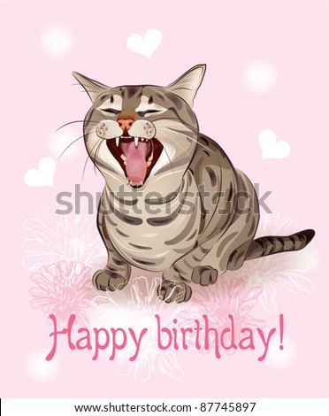 Free Vector Birthday Card on Shutterstock Comfunny Cat Sings Greeting Song
