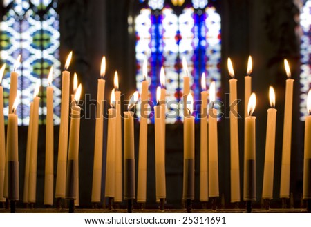 Church Lit Candles inside St Peter\'s Cathedral in Leuven