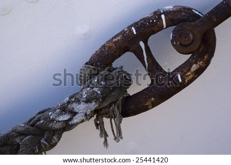 Rusty Chain and Rope in an old medical ship in Portugal