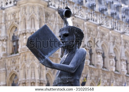 Fountain of Wisdom and Knowledge One of the symbols from the city and the Catholic University of Leuven Leuven\'s Town Hall in background