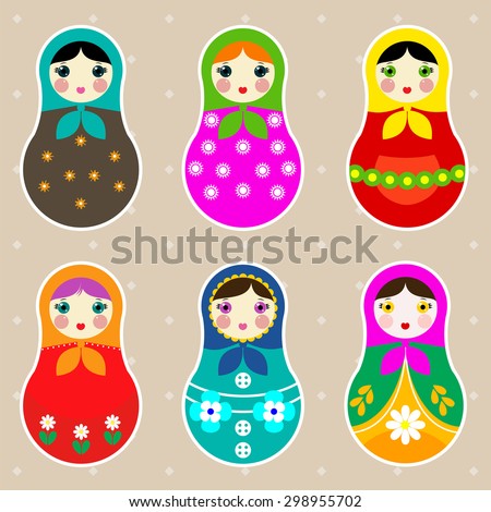 Set of six russian dolls