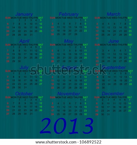 Blue style Calendar of 2013