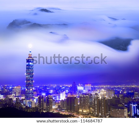 Night view of Taipei city mixed with nice mountain