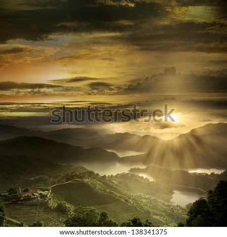 Beautiful mountain sunset scenery