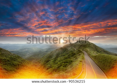 stock photo Green road with blue sky best for car adv use