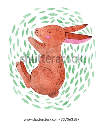 Sleep hare. Watercolor illustration. Hand drawn.
