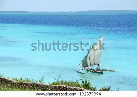 Sailboat in the Indian ocean near Zanzibar, Tanzania