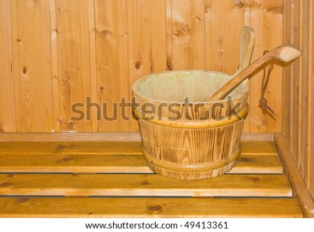 Old wood bucket in the sauna