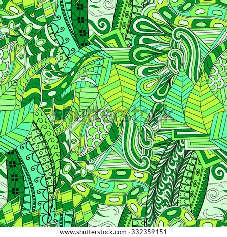 Tracery seamless calming pattern. Mehendi design. Neat even green harmonious doodle texture. Algae sea motif. Indifferent discreet. Ambitious bracing usable, curved doodling mehndi.