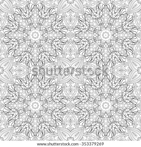 Tracery binary monochrome pattern. Mehendi carpet design. Neat even harmonious calming doodle texture. Also seamless. Indifferent discreet. Ambitious bracing usable, curved doodling mehndi.