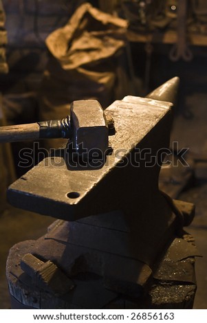 anvil and hammer in ancient rural forge