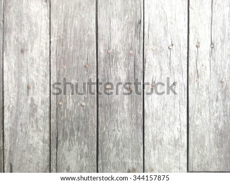 Close up top side of dirty wood plank  and screw texture background