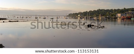 A beautiful panoramic view of the city of Belfast, Maine early in the morning.