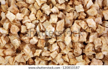 A close view of dried diced apple chunks.