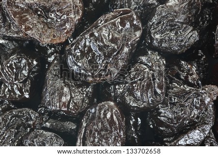 A close view of pitted and dried prunes.