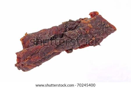 Strips of lean beef jerky seasoned and smoked.
