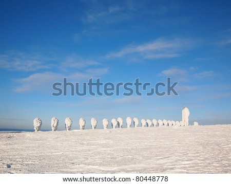 Natural snow sculptures on a skiing hill in Lapland, Finland.