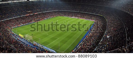 BARCELONA, SPAIN - OCTOBER 22: A sold out Barcelona football stadium Camp Nou during the match between FC Barcelona and FC Sevilla on October 22, 2011 in Barcelona, Spain.