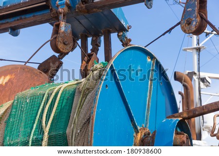 Nets and rigging of an iron fishing trawler