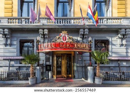 THE HAGUE, THE NETHERLANDS - FEB 03: Historic and famous five star Hotel des Indes in central district of the Hague on February 03, 2015 in The Hague, The Netherlands
