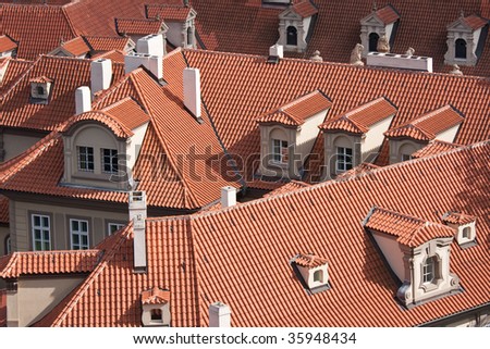Facing at the red roofs of Prague, Czech Republic