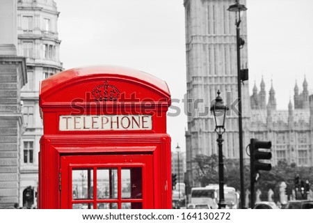 Red Telephone Booth and Big Ben in London street