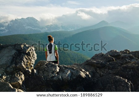 Green sunny landscape with trees in forest and mountains in Zakopane