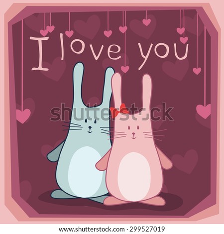 Two rabbits in love. Valentines Day decoration.