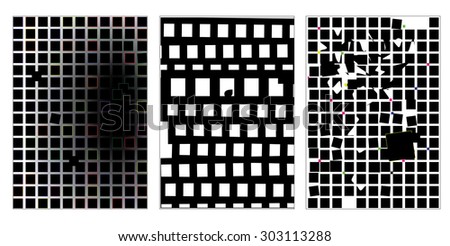 Black and white patterns with squares for posters, cards, invitations, wallpapers