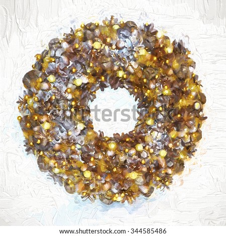 Stylized wreath for new year, Christmas congratulation, poster, advertising, background, greeting, carnival