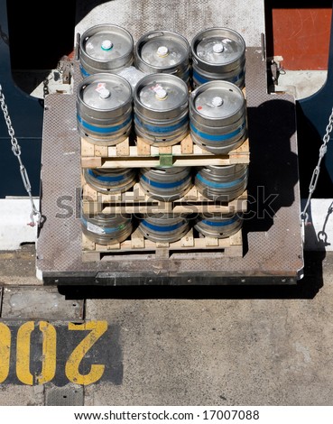 A crate of supplies ready to be brought on board a ship