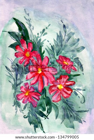 Watercolor flowers impression primitive painting
