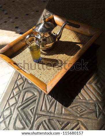 tray with mint tea in Morocco