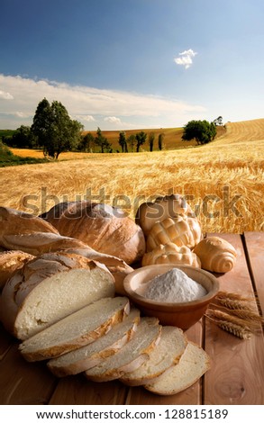 Bread and oil on the wooden table